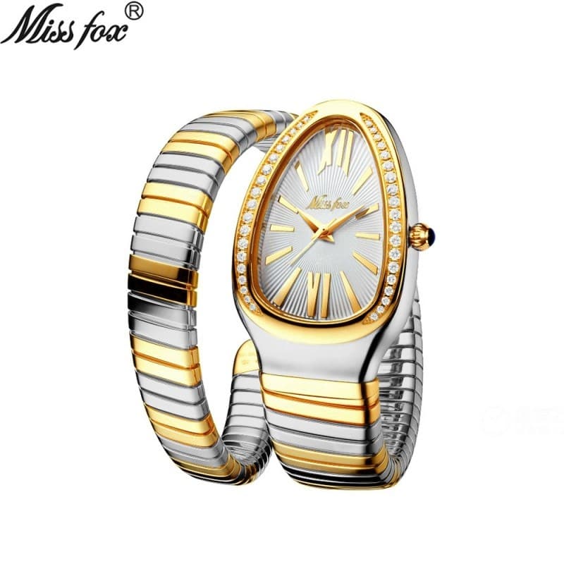 Moda Feminina Personalidade Cabeça De Cobra Pulseira De Aço Inoxidável Diamante