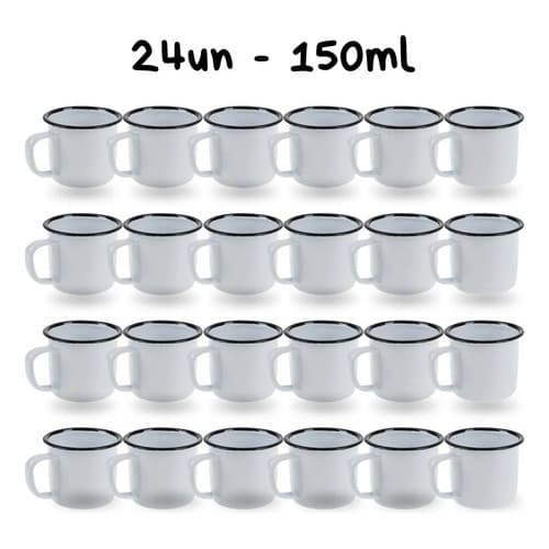 Kit 24 Canecas 6cm Esmaltadas 150ml Branca Xícara Café Chá Branco Liso