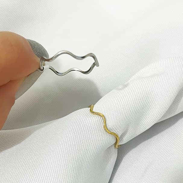Anel Onda em Aço Inoxidável Falange Minimalista
