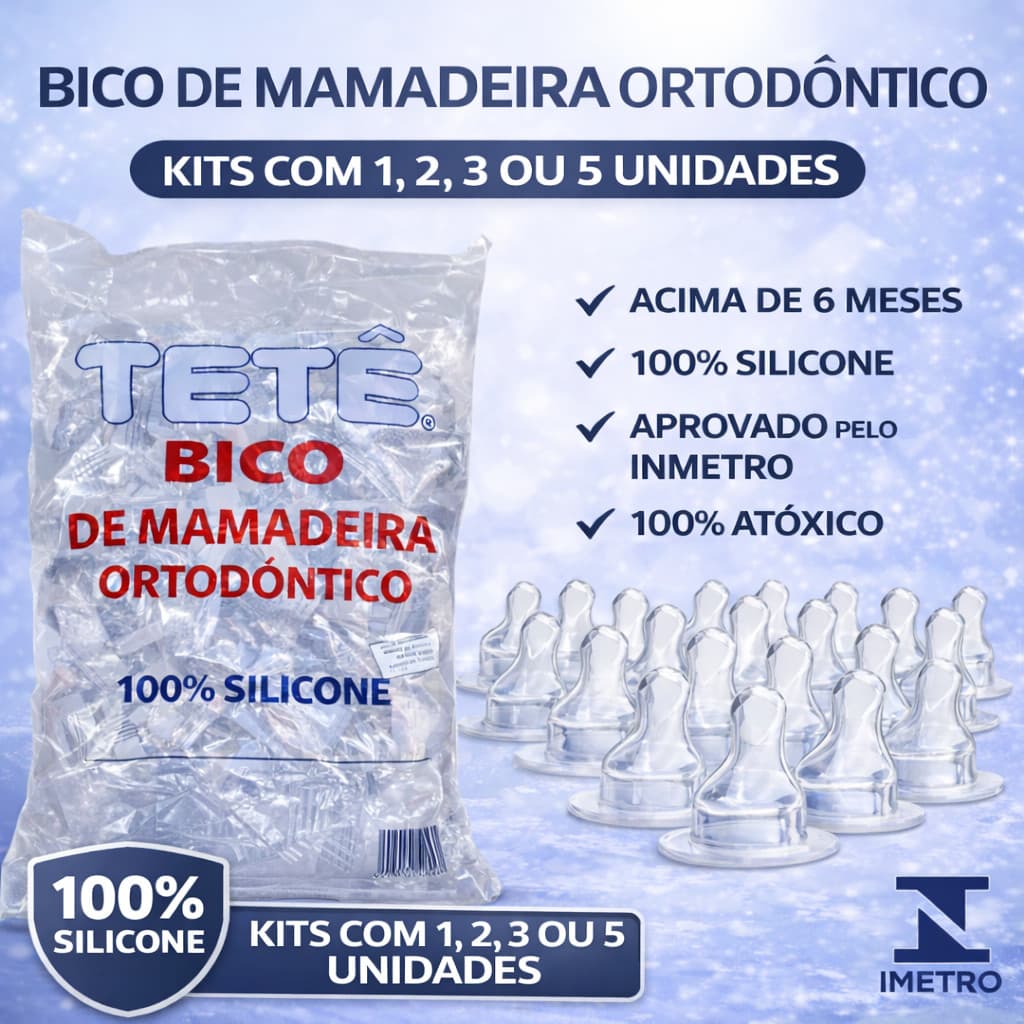 Bico de Mamadeira Ortodôntico 100% Silicone Macio Universal Aprovado pelo Inmetro Tetê P/ Bebê Orto