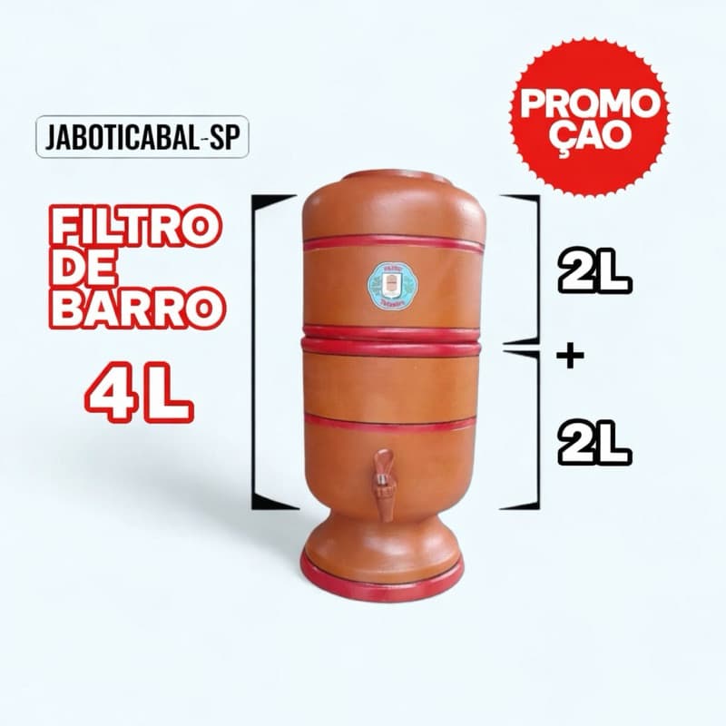Filtro de Barro Premium 4L (2+2) Completo – 1 Vela de Carvão Ativado + 1 Boia – Água Pura e Saúde Garantida