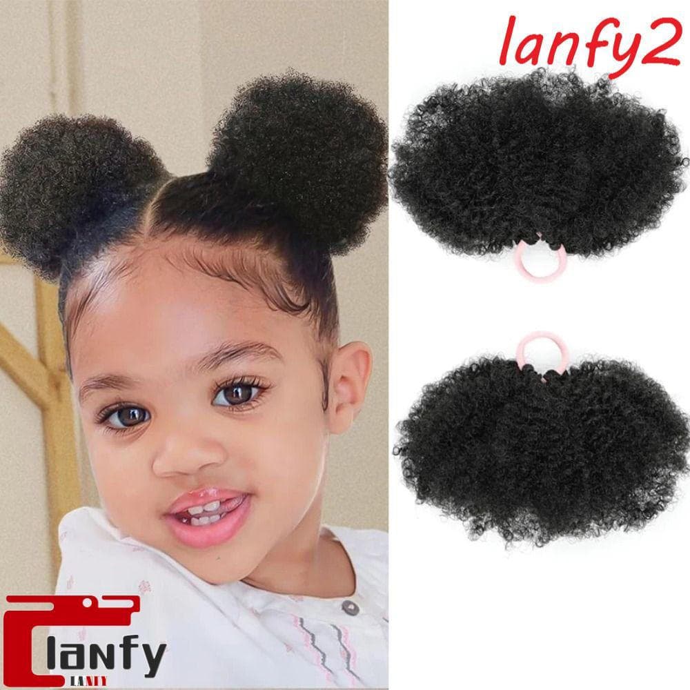 LANFY 2 Peças Mini Coque De Cabelo Encaracolado Afro , Alto Natural Para Crianças Rabo De Cavalo Sintético , Elástico