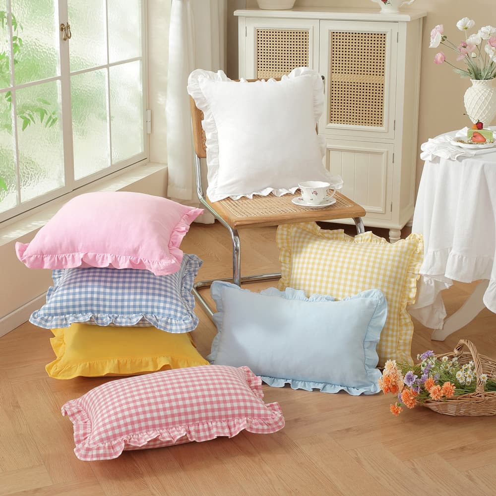 Capa De Almofada Algodão Xadrez Vichy Babados Estilo Rústico Francês Cama Posta Delicada