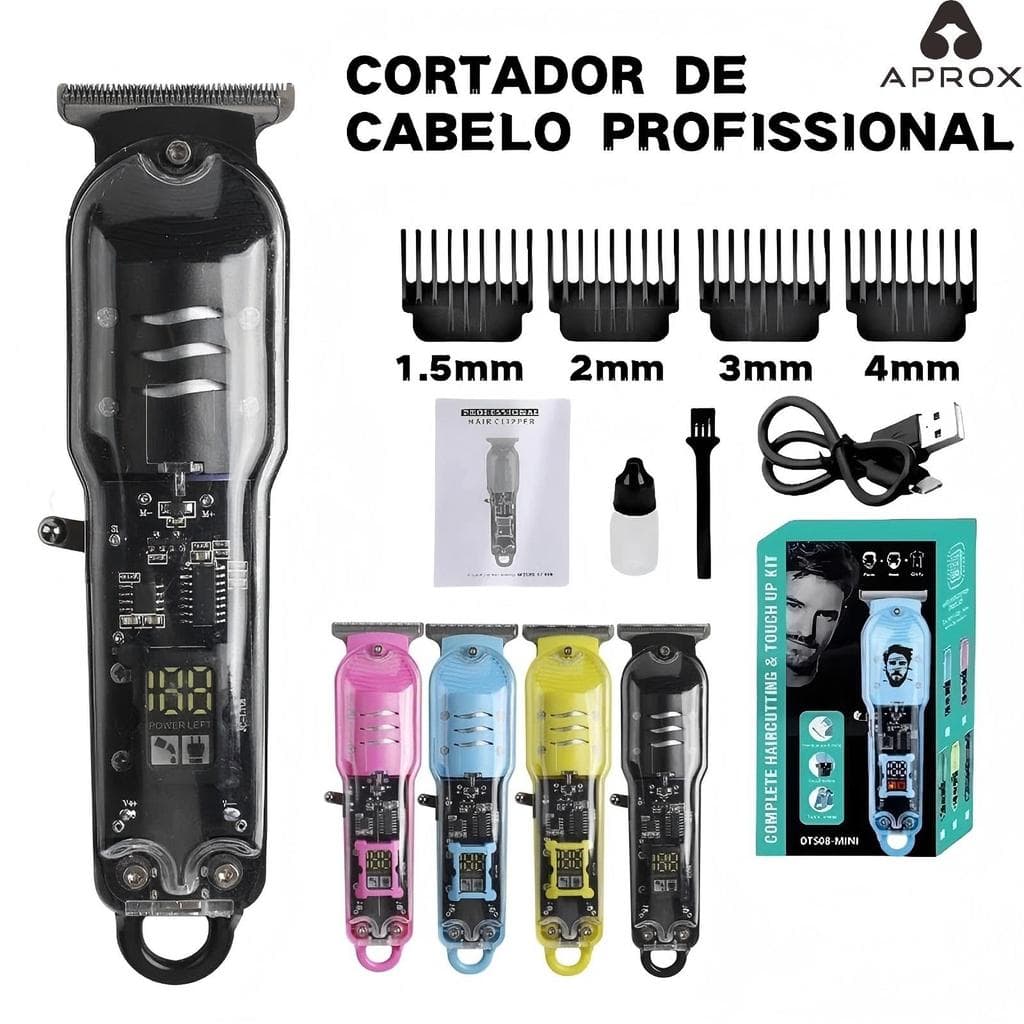 Máquina De Cortar Cabelo Profissional Smart Lcd Barbeador Elétrico Transparente Sem Fio