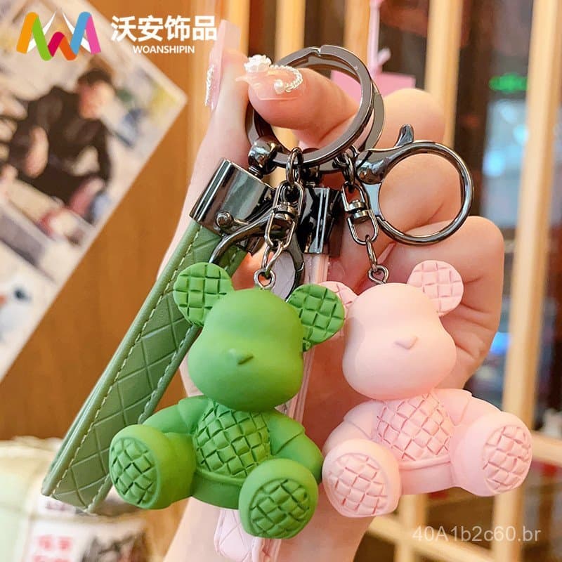 Chaveiro de urso em bambu, elegante e personalizado para homens, chaveiro de urso fofo para carro, pingente de bolsa req