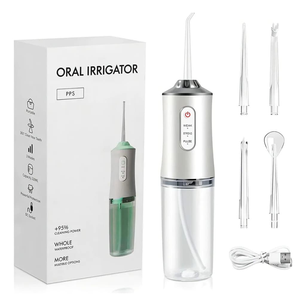 Kit 6 Peças Irrigador Bucal Portátil Recarregável Jato  D`água - 4 Bicos Para Limpeza Mais Eficiente