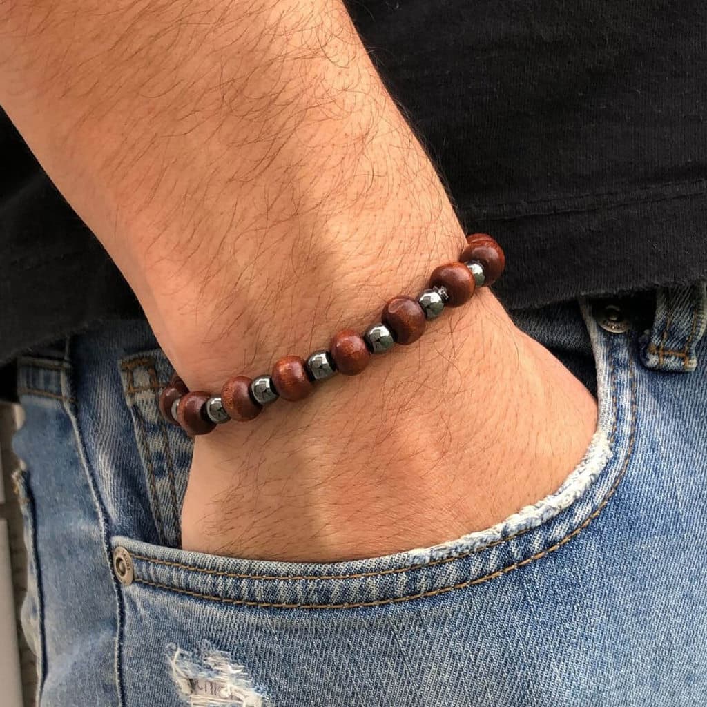 Pulseira Masculina Madeira + Hematita