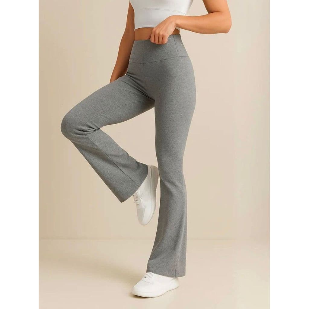 Calça Legging Em Suplex Bailarina Flare Cós Alto Nas Cores Cinza E Preto Zero Transparência Super Oferta