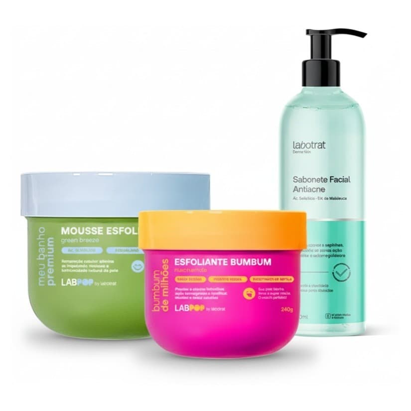 Kit Completo Mousse + Esfoliante Corpo + Sabonete Face