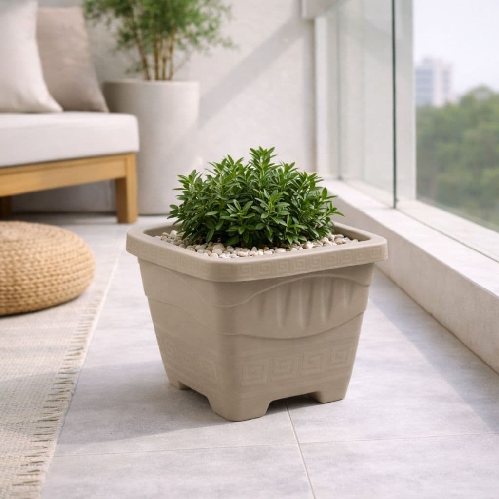 Kit 3 Vasos Quadrado G 11L Preto Terracota Café Areia Para Plantas Jardim Decorativo Resistente Multiuso Grande