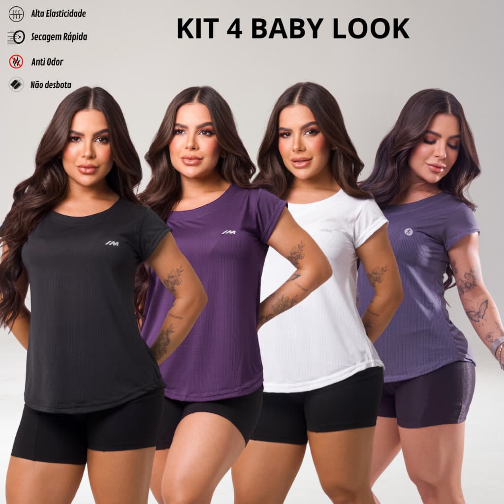 KIT 4 Camisa Academia Dry Fit Blusa feminina Furadinha Fitness Confortável Musculação Corrida Mais UNIDADE