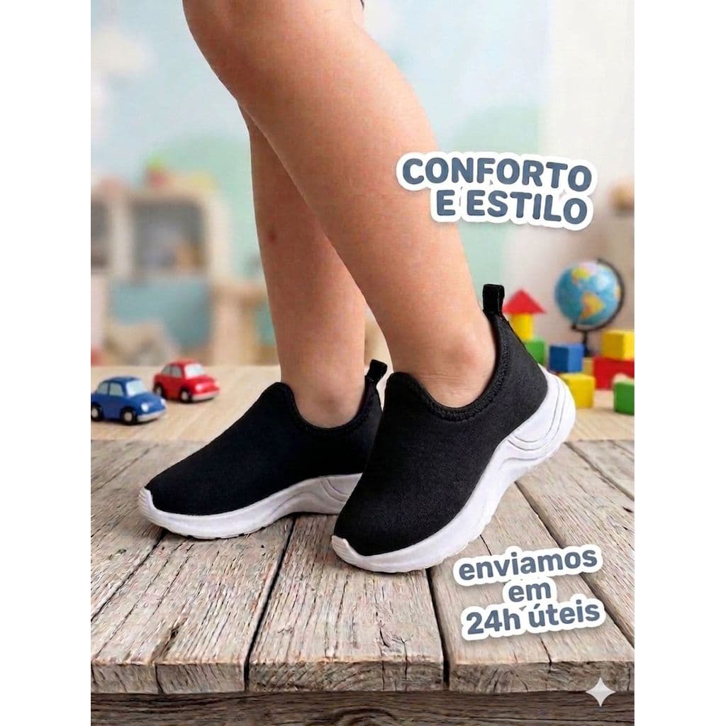 Tênis Infantil Sem Cadarço Slip On Calce Fácil Super Leve Confortável Dia a Dia Promoção
