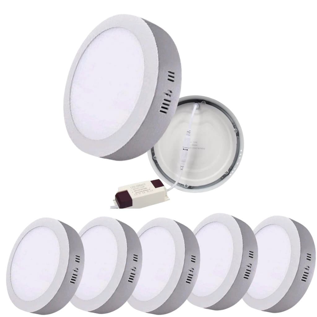 Kit 5 Plafon Led 12w Quadrado Sobrepor 16.50x16.50cm Alumínio Frio 6500k 110v-220v