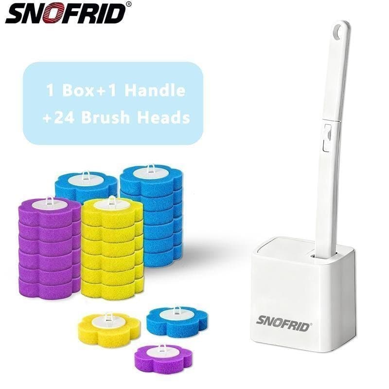 Escova de Vaso Sanitário Descartável Snofrid, Conjunto de Suporte para Varinha de Vaso Sanitário com 24 Refil de Limpado