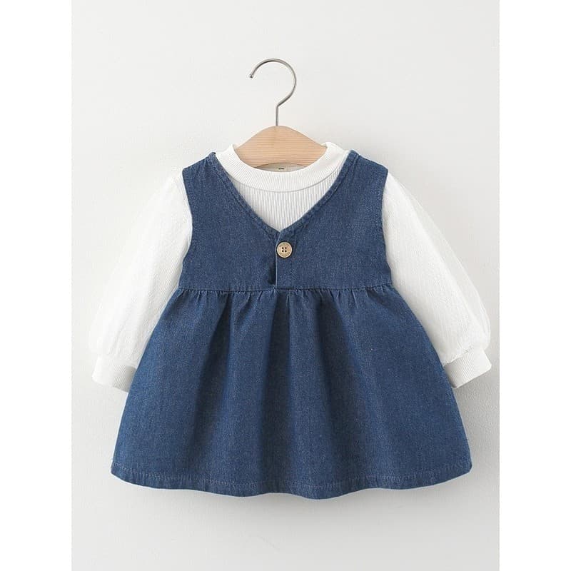 Meninas primavera outono vestido de duas peças 2026 bebê 0-4 anos de idade bebê menina puro algodão Denim vestido de pri