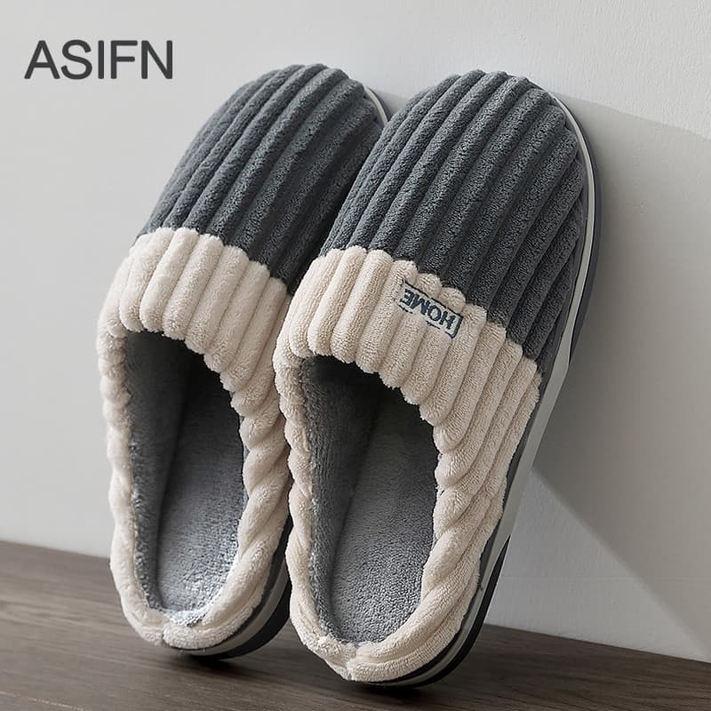 Anshangfen chinelos de algodão masculino inverno casa resistente ao desgaste de sola grossa casa quente interior chinelo