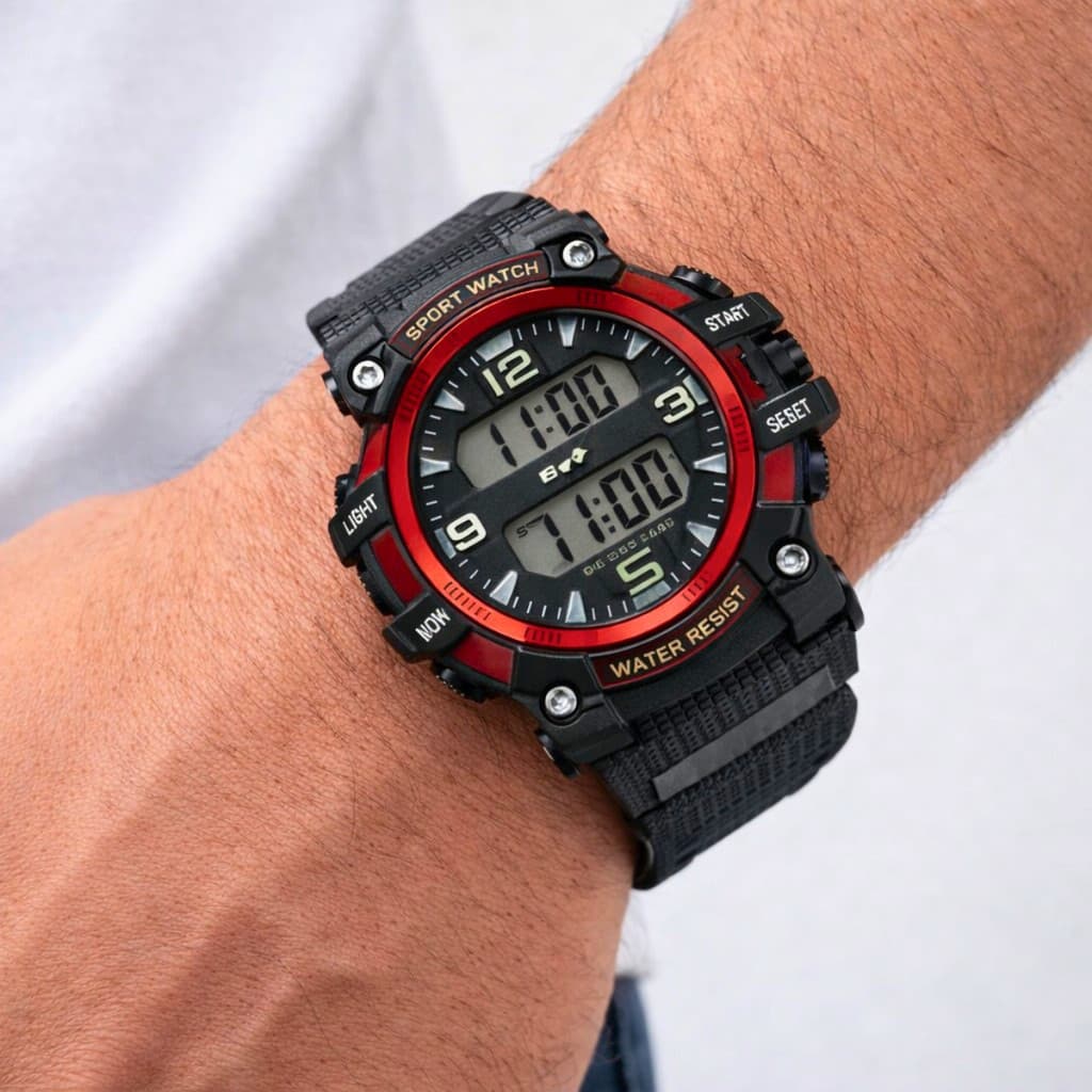 Relógio Digital Masculino Vermelho Original Cronometro Alarme Calendário Sport Luminoso