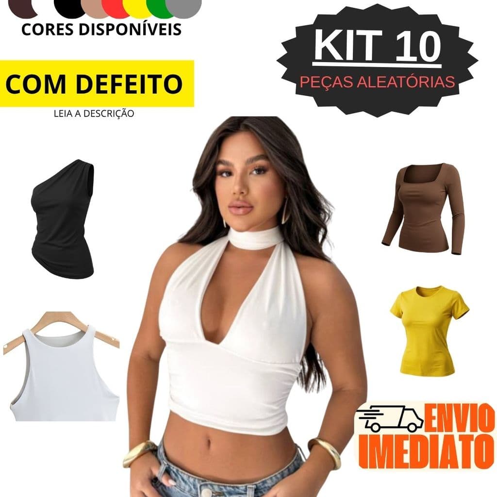 KIT 10 PEÇAS SORTIDAS COM DEFEITOS BLUSINHA REGATA MANGA LONGA MULA MANCA BAZAR PROMOCAO