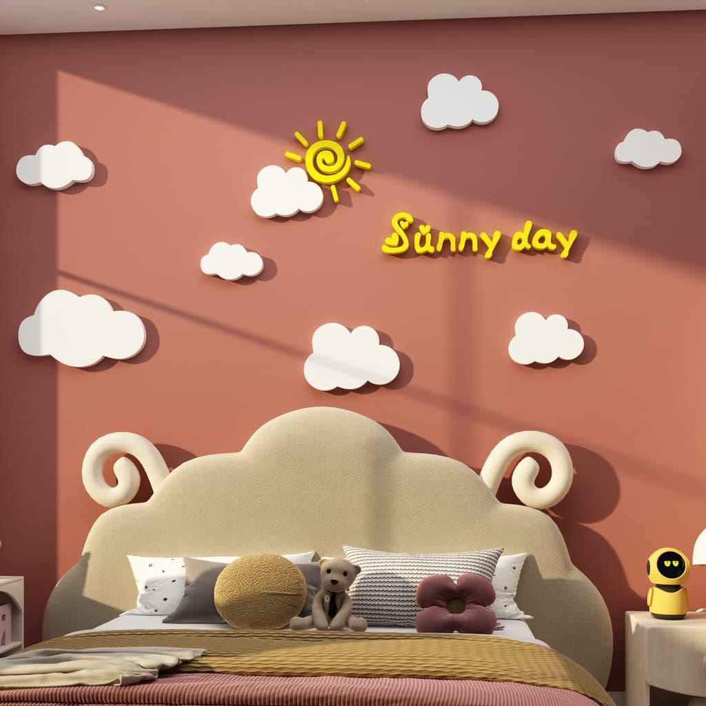 Influenciador decoração de quarto infantil menina cabeceira nuvem adesivo princesa quarto fundo pintura de parede área d