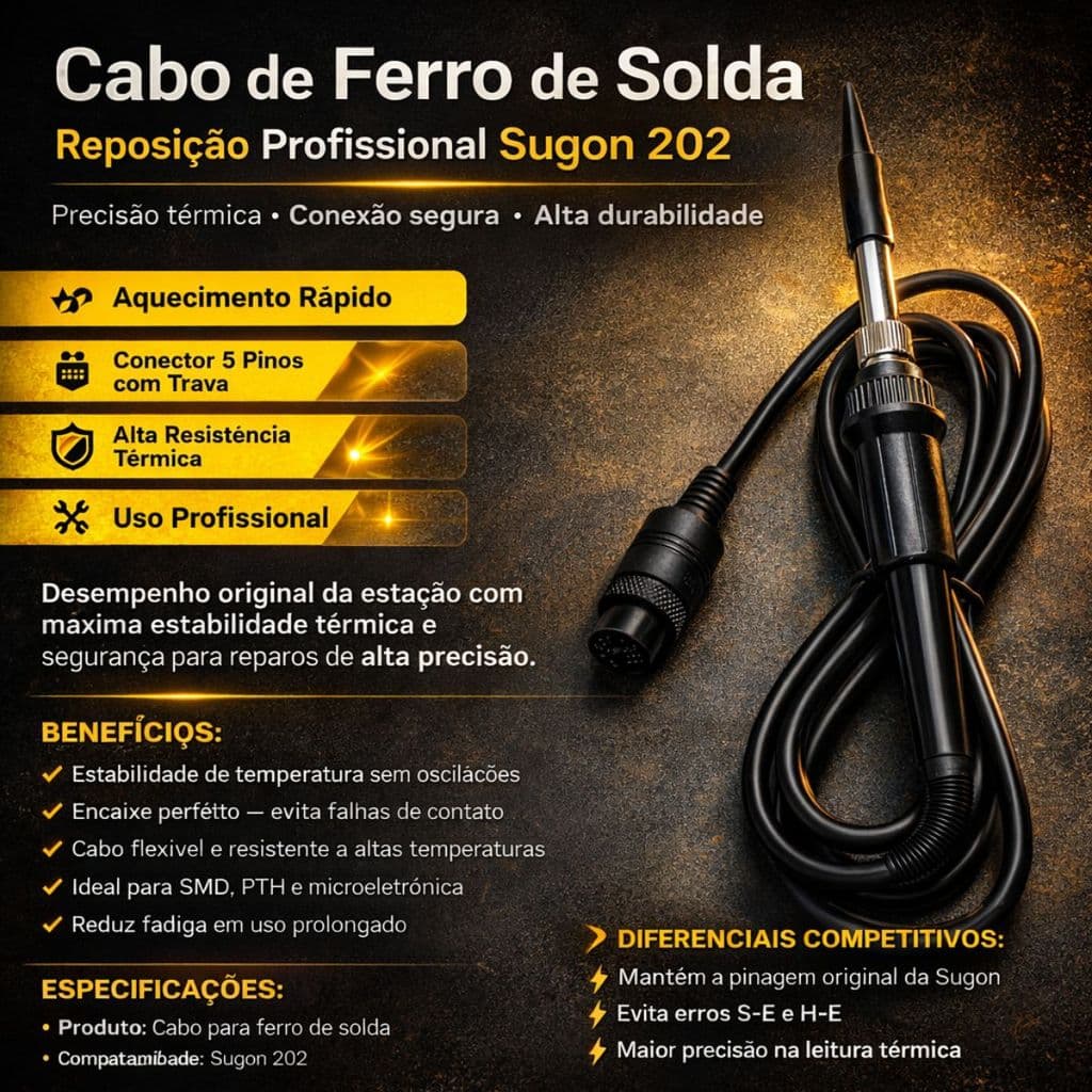 Cabo Ferro de Solda para Estação de Retrabalho Sugon 202- 220v