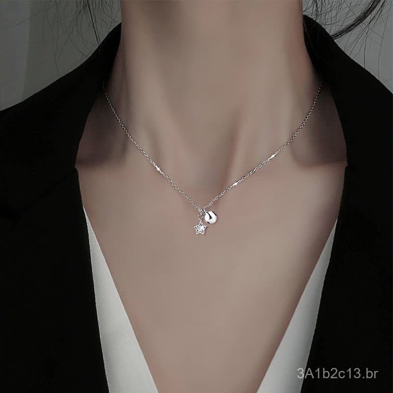 Colar de Diamante Brilhante em Forma de Estrela Gumao Ning para Mulheres, Estilo Simples e Selvagem, Versão Coreana, Pin