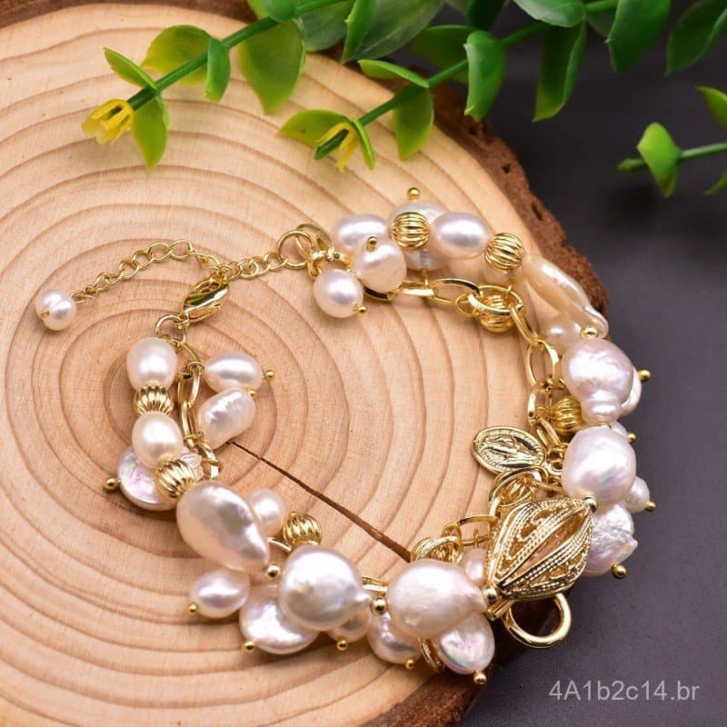 Conjunto de Pulseiras de Pérolas Barrocas Naturais para Mulheres, Design de Nicho Europeu e Americano, Joias Artesanais