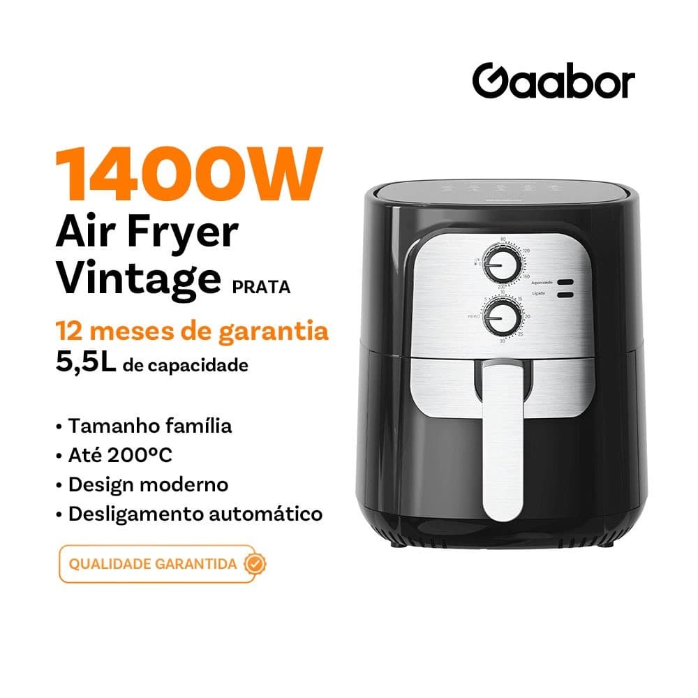 Gaabor Fritadeira Elétrica Sem Óleo Air Fryer 5,5L Jumbo Family 1400W 127V Vintage AF65M01A