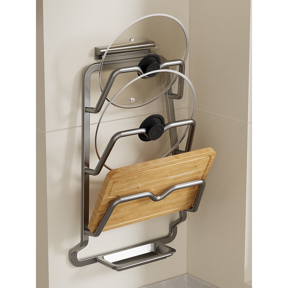 Cozinha doméstica pote tampa Rack de parede sem perfuração prateleira pote tampa placa de corte prateleira de armazename