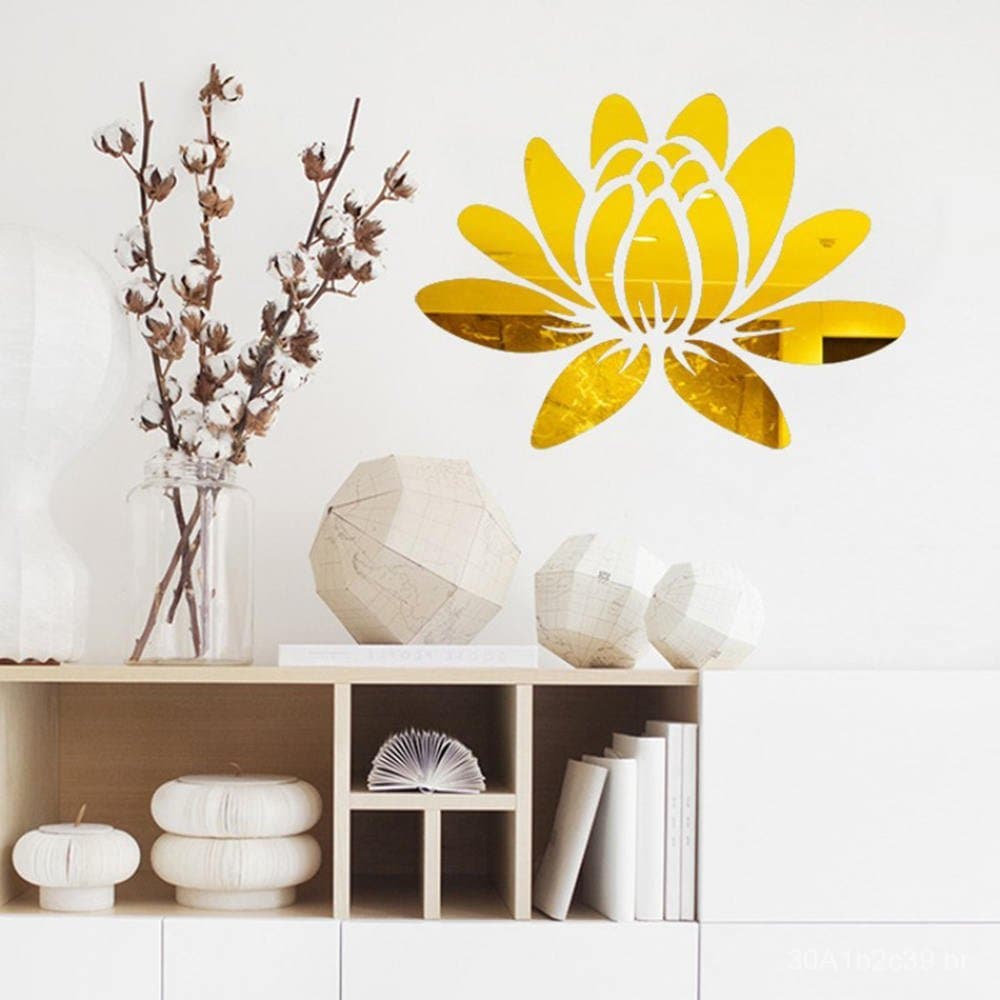 Adesivo de parede espelhado mais vendido, lótus florescente, decalque acrílico DIY para decoração de casa, adesivo espel