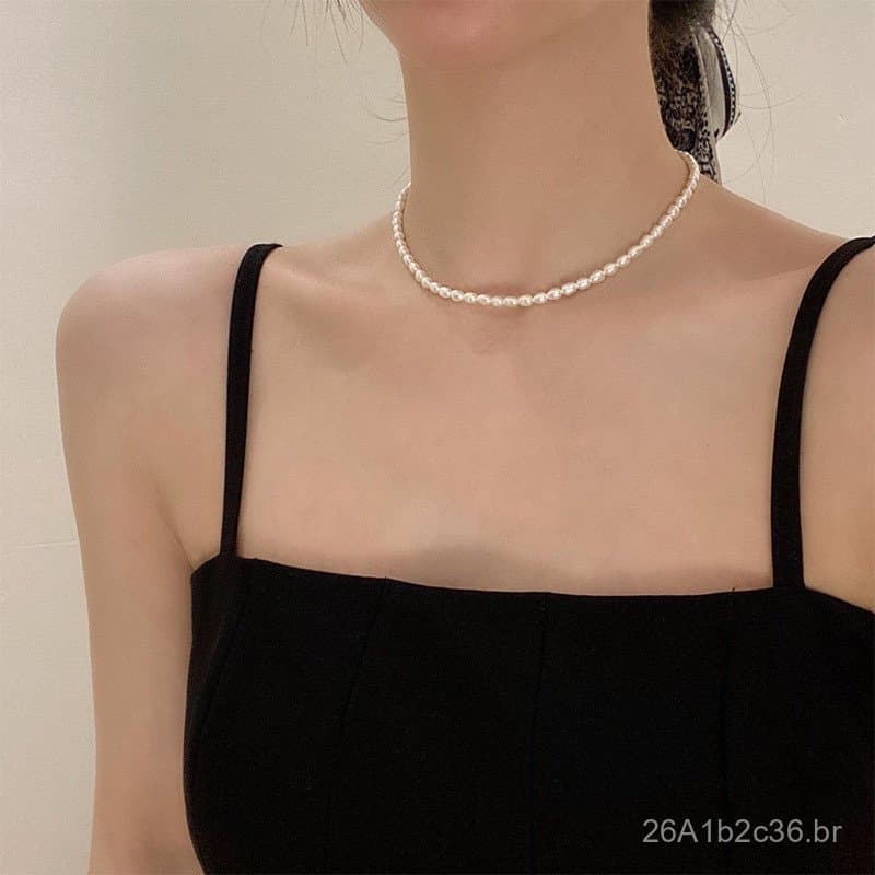 Acessórios femininos de estilo francês, colar de pérolas de água doce, corrente de clavícula feminina, gargantilha de de