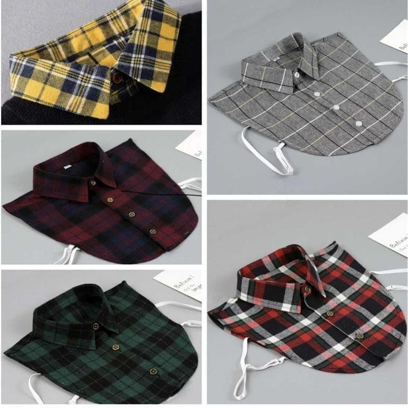 Camisa gola falsa algodão puro escovado xadrez inverno com camisola gola falsa gola protetora unissex meia gola moda