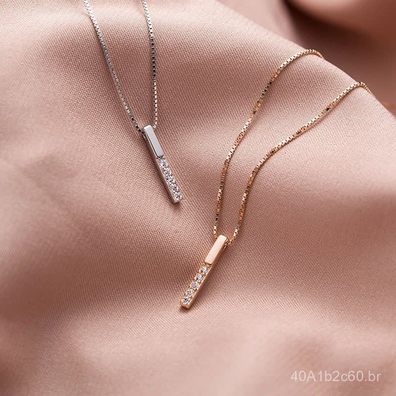 Colar geométrico longo de prata 925, corrente de clavícula estilo coreano para mulheres, simples e moderno, elegante e ú
