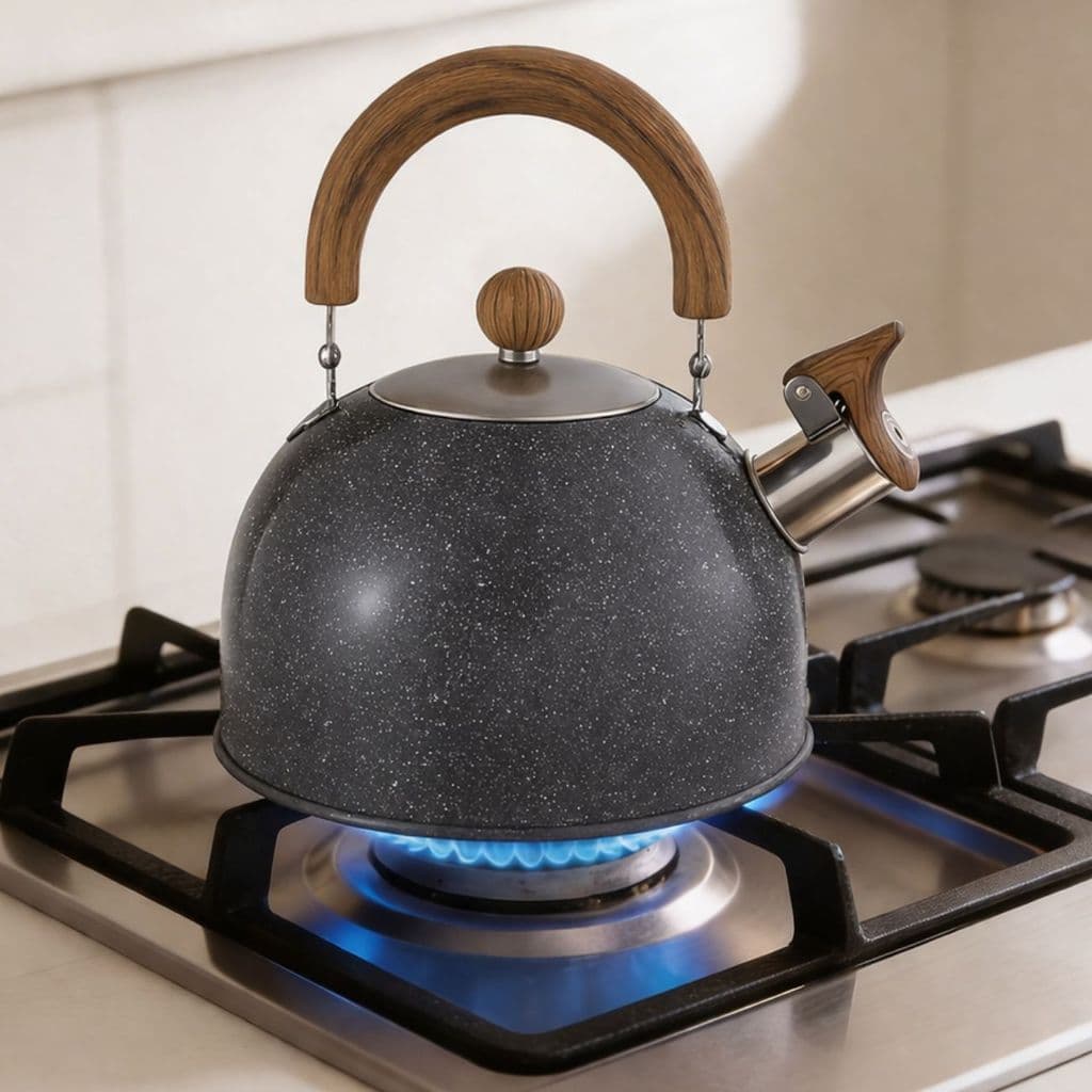 Chaleira Inox Apito Grafite Marmorizado Cabo Wood Soft 2 Lt