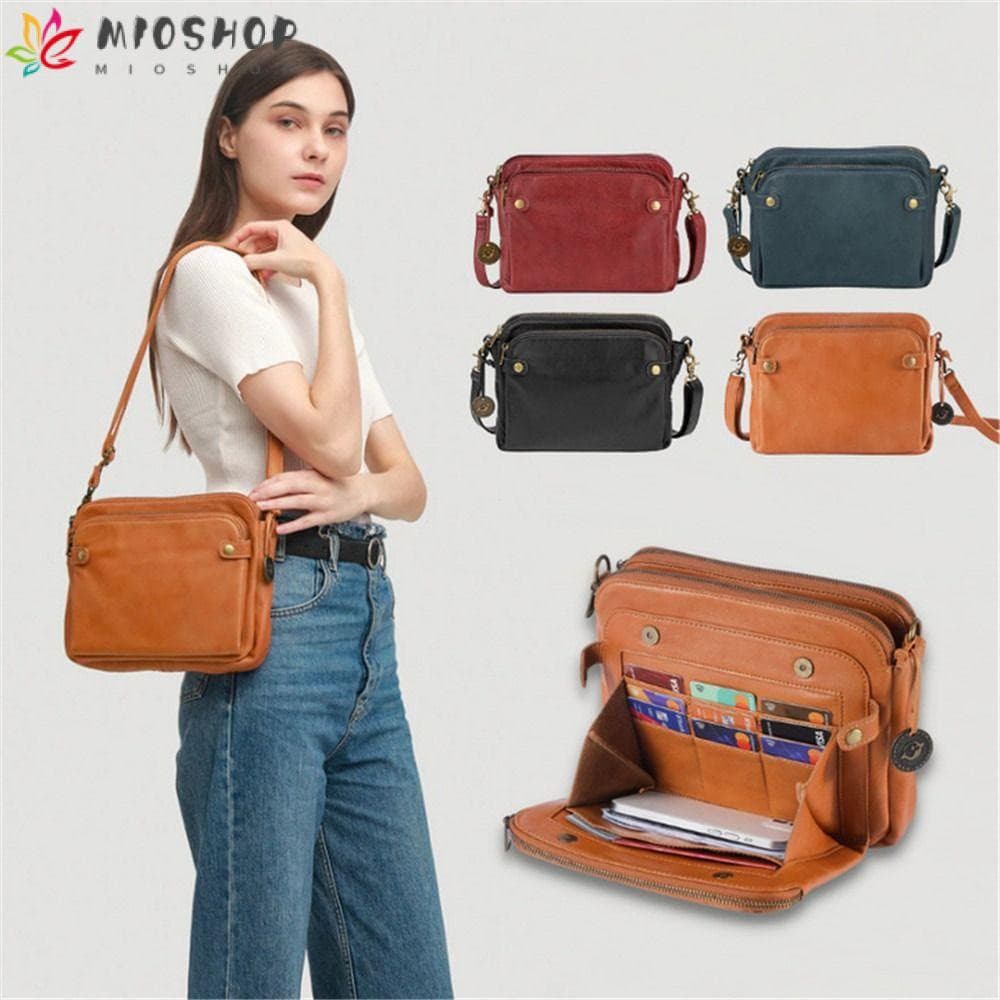 MIOSHOP Bolsa De Couro De Ombro Cruzado Moda PU Totes Mensageiro Grande Capacidade Três Camadas