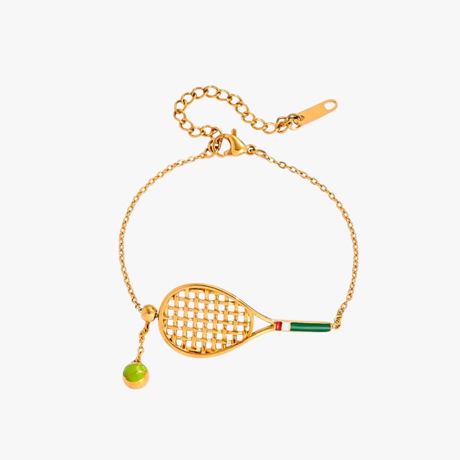 Pulseira Raquete de Tênis Aço Inox Banho Ouro 18K Fashion Divertida Moderna Feminina