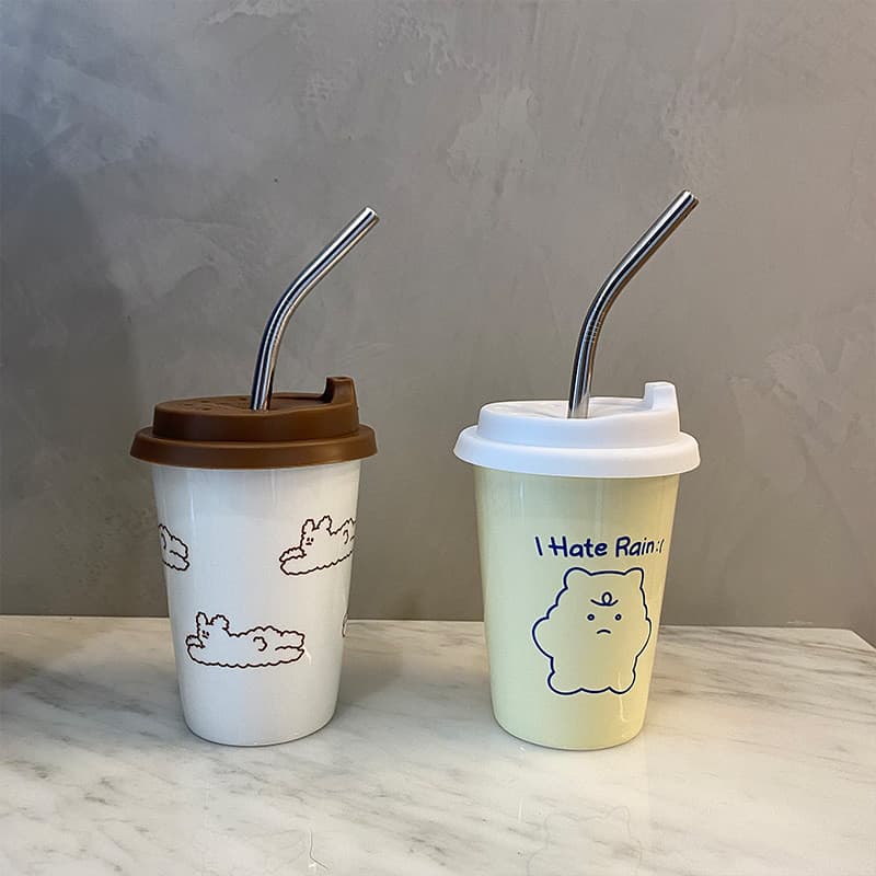 Yooyowoo Ódeia dias chuvosos/desenho caseiro estilo Designer creme urso palha com tampa xícara de café de cerâmica