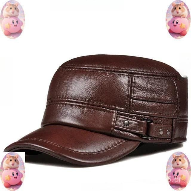 Boné de Couro Genuine de Inverno, Boné Militar Elegante, Boné de Beisebol de Couro Britânico Retro para Homens