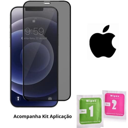 Kit Película IPhone Privacidade de Vidro 3D Privativa Anti-Espião Todos Modelos IOS XS XR 11 12 13 14 15 16ProMax .