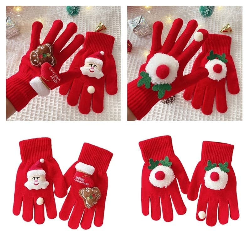 Luvas de Tricô Quentes de Natal Rena Boneco de Neve Luvas de Tema de Férias para Mulheres e Homens C8HX