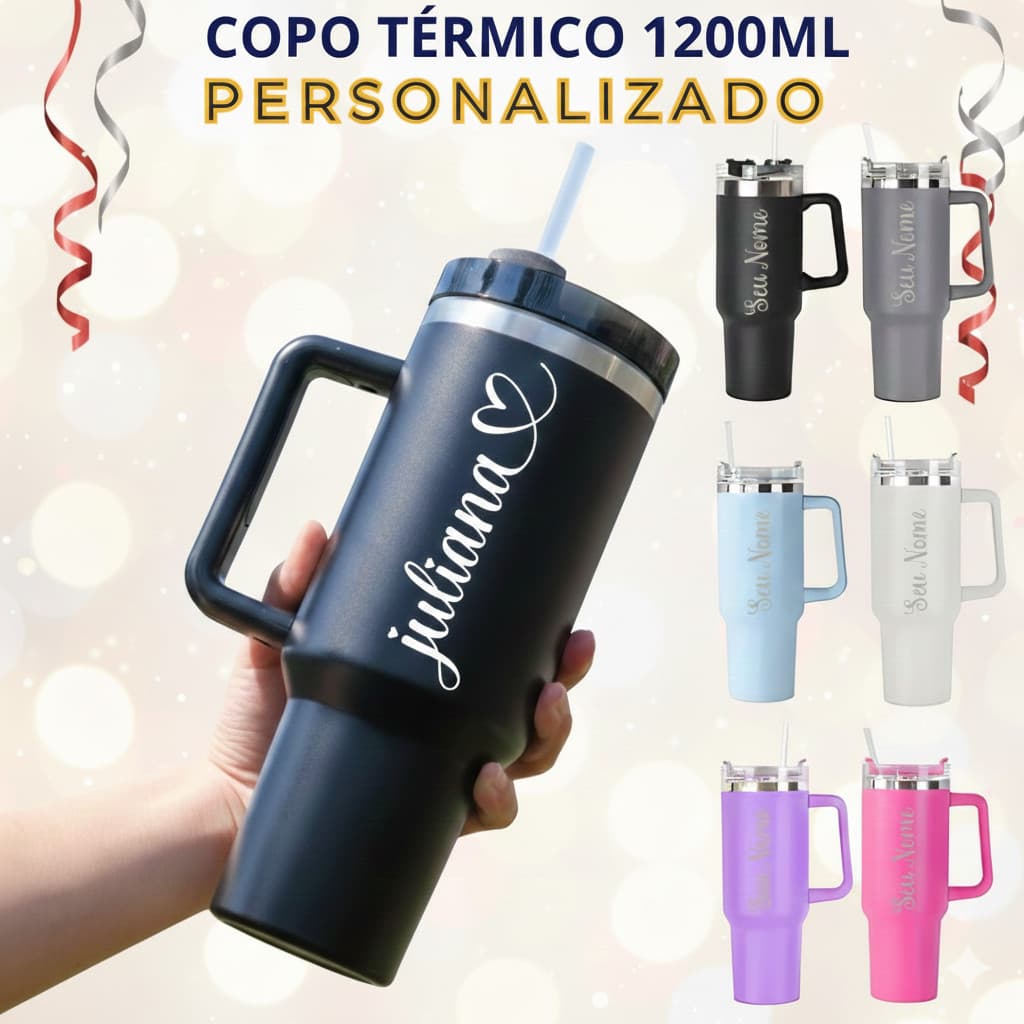 Copo Térmico 1200ml Com Alça E Canudo Personalizado Com Nome