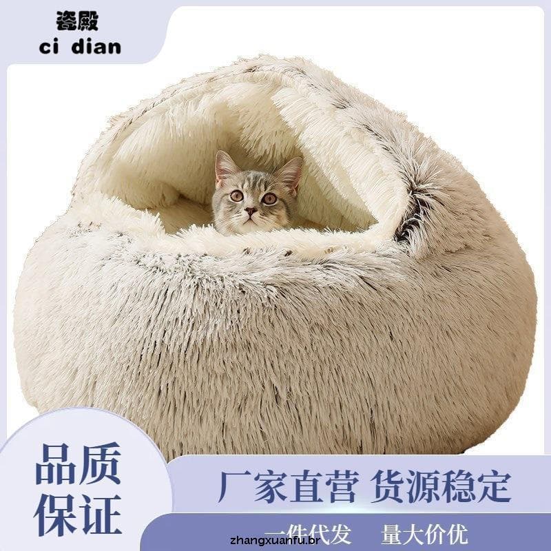 WTHL Outono Inverno Macio Pelúcia Gatinho Filhote De Cachorro Cama Confortável Semi-Fechado Ninho De Concha Quente Laváv