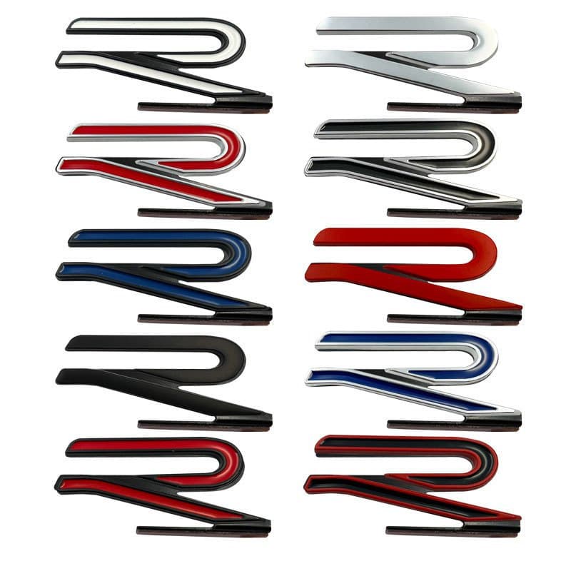 3D Metal R Logotipo Emblema Grau Dianteira Do Carro Adesivo Para Volkswagen CC Rline Polo Golf MK8 Touareg Passat Magot