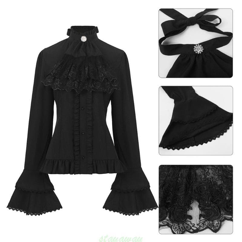 SRA Roupas Medievais Femininas Gótico Plissado Camisa Vitoriana Steampunk Flare Blusa Cosplay