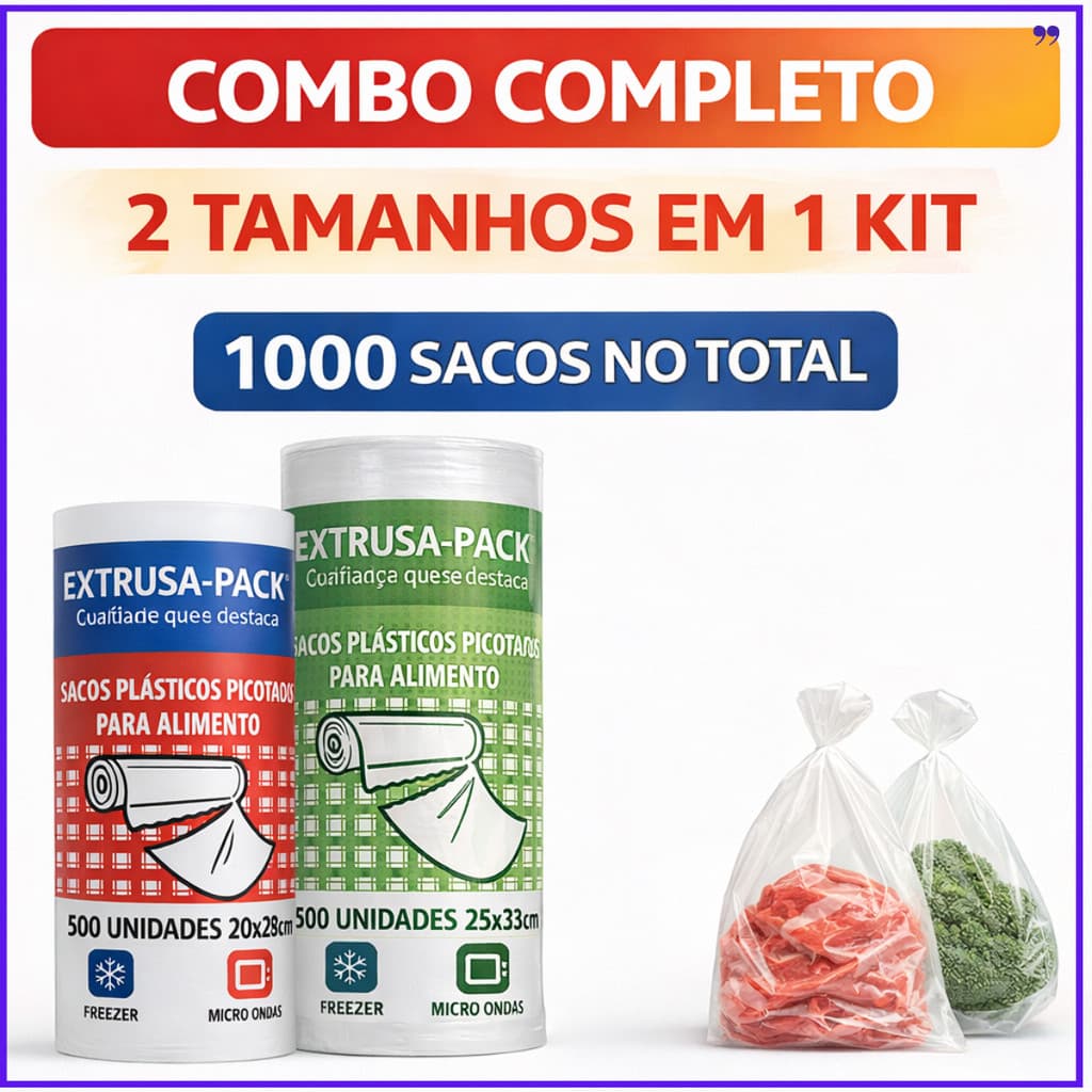 Combo Saco Picotado Para Alimentos 2 Rolos 1000 Unidades | 20x28 + 25x33 | Freezer Micro-ondas