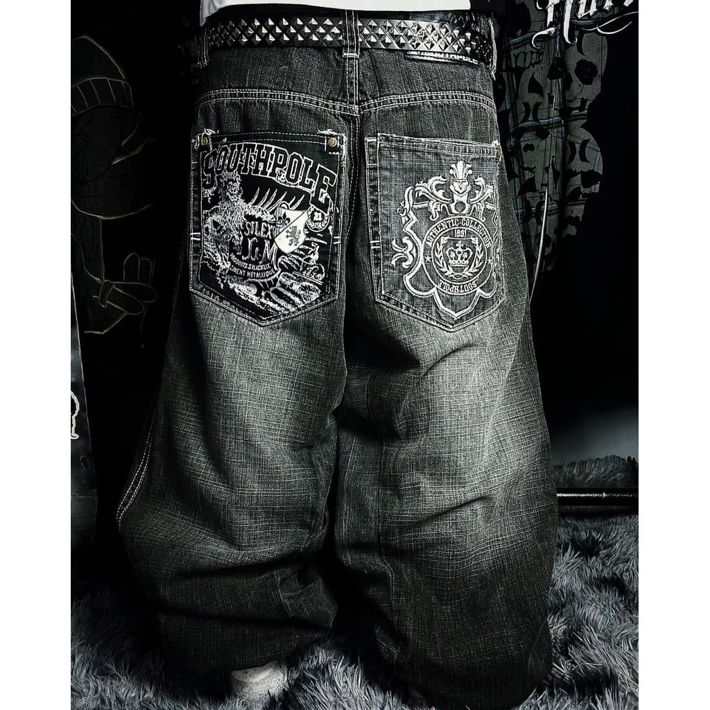 Y2K Americano Sulpole Hip-hop Jeans De Grandes Dimensões Dos Homens Retro Skate Menino Calças De Perna Larga Punk Graffi