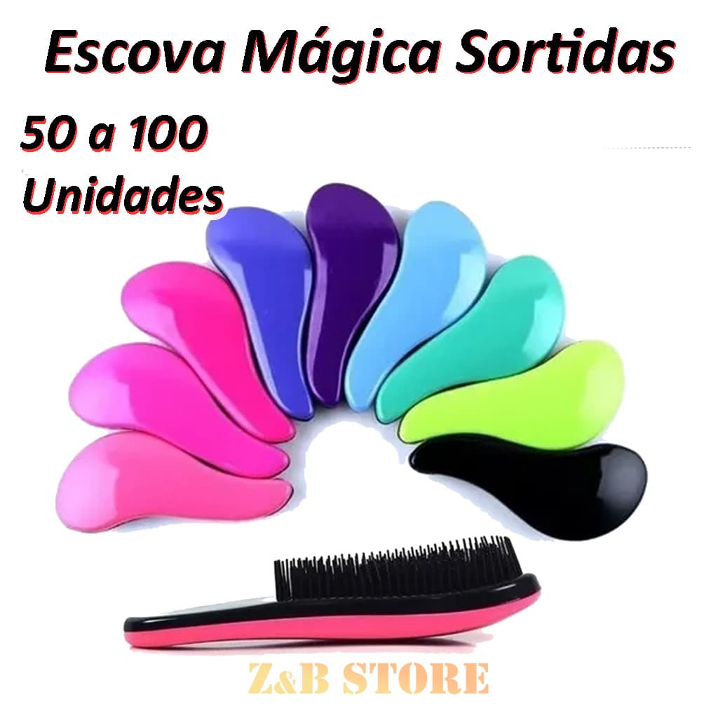Kit 50 ate 100 Escovas Mágicas - SORTIDAS - Anti Frizz – Cabelos Lisos e Cacheados – Atacado