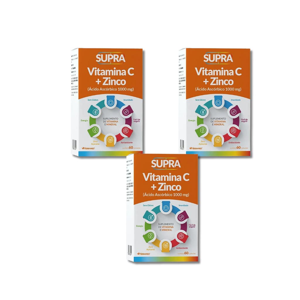 Kit 3 Suplemento Supra Vitamina C+Zinco com 60 Cáp - Herbamed