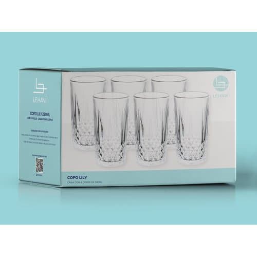 Conjunto Copos Vidro Lily Transparente 280ml 6 Pecas Design Elegante