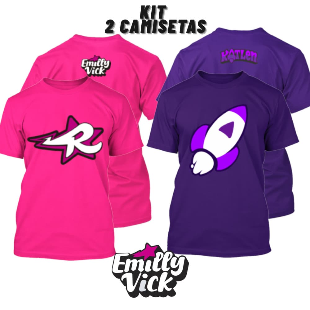 Kit 2 Camisetas Emilly Vick Dos Rosa Katlen 100% Algodão Gola Redonda Nova Coleção