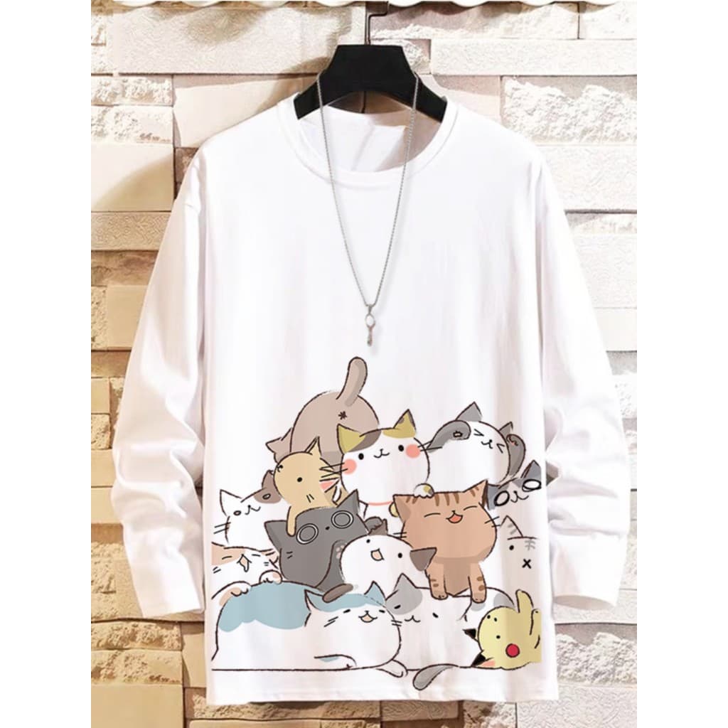 Outono inverno manga comprida camiseta na moda solta tamanho grande camisa de fundo primavera roupas superiores gato imp